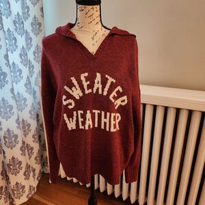 NWT Marled Maroon/Wine Hooded "Sweater Weather" Autumn Fall Sweater Sz XL